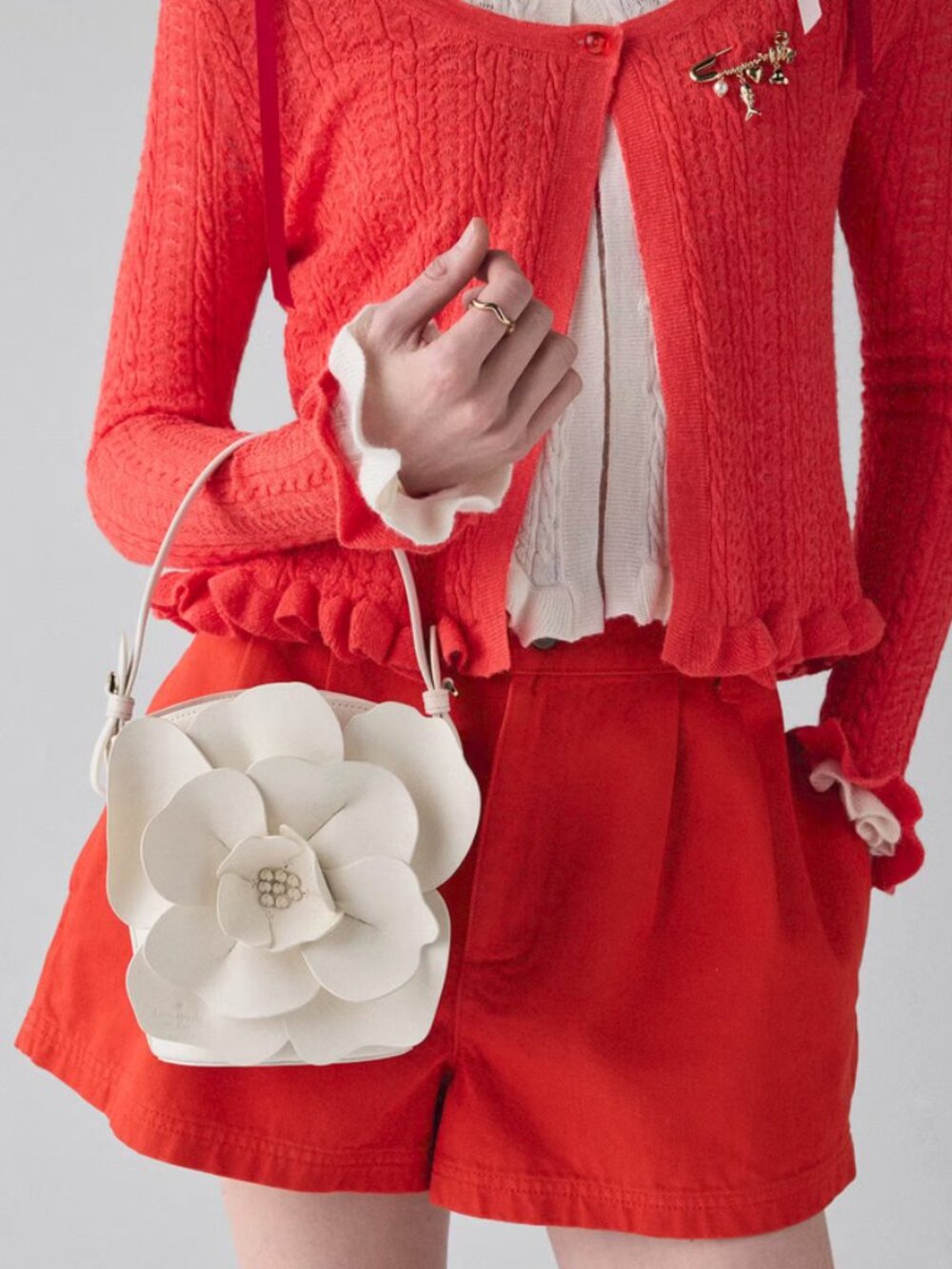 Kate Spade Flora Bucket Bag Appliqué 3D Flower Leather Crossbody Purse NWT